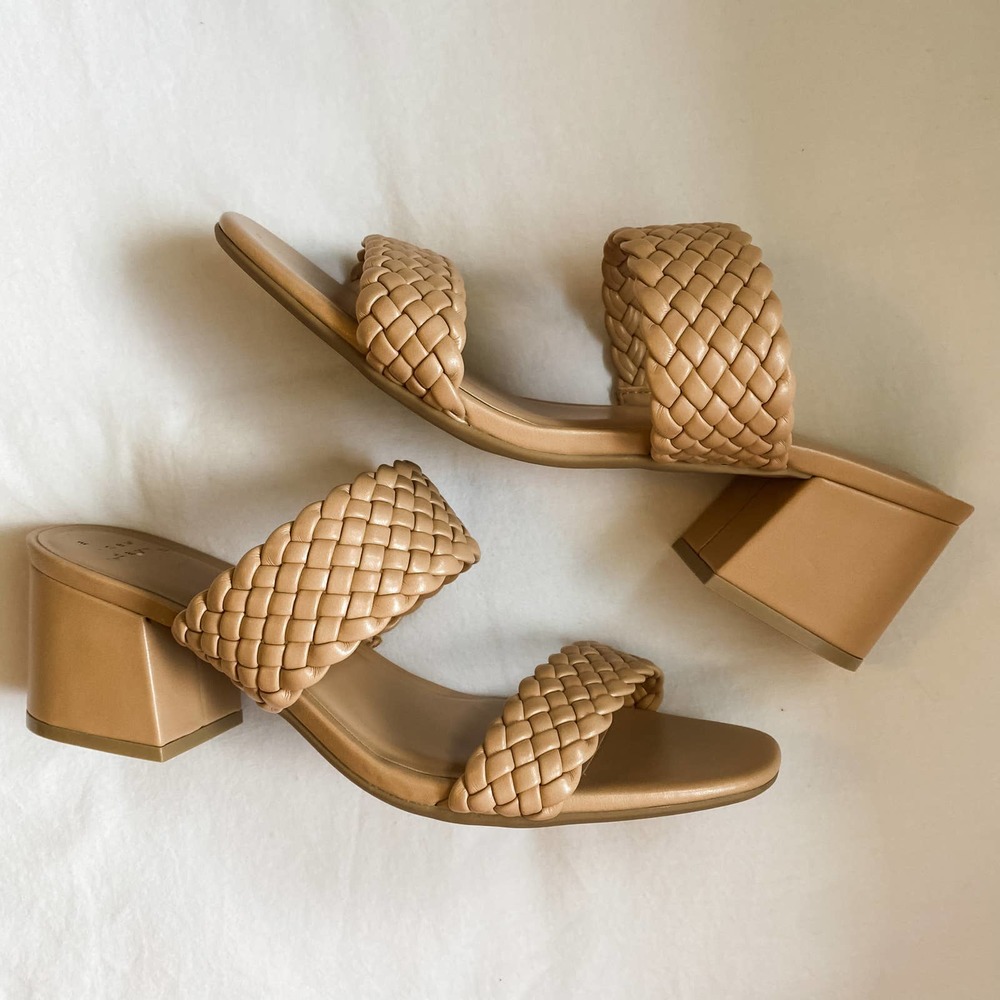 Quilted Padded Beige Block Heel Mules - Picture 5 of 12